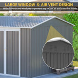 KMBOHE 12x10 FT Outdoor Metal Storage Shed, Large Garden Tool Sheds with Lockable Doors, Waterproof Steel Utility Storage Building, Heavy Duty Equipment Shed for Backyard Patio Lawn Garden, Grey KMBOHE