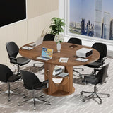 Xyulmeo Extendable Round Conference Table for 4-6, 43-59 Inch Oval Meeting Room Table with Storage, Wood Walnut Circle Table with Leaf, Space Saving, for Office, Conference Room, Boardroom, Seminar Xyulmeo