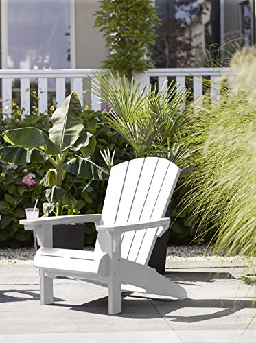 Keter Alpine Adirondack Resin Outdoor Furniture Patio Chairs with Cup Holder-Perfect for Beach, Pool, and Fire Pit Seating, White - WoodArtSupply