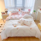MorroMorn Twin Duvet Cover Cotton, 3D Embroidery Twin Bedding Sets, Cute Chenille Embroidered Comforter Covers Summer Blanket Soft Dry Sweat-Absorb for Girls Kids Teen (Flowers White, Twin/Twin XL) MorroMorn