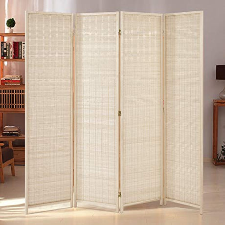 Esright 4 Panel Bamboo Room Divider, 6 Ft Tall Folding Privacy Screen Room Divider, Freestanding Partition Wall Dividers for Office,Bedroom, Beige Esright