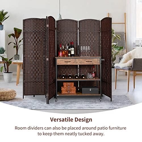 Duraspace 8 Panels Room Divider 6 FT Tall Weave Fiber Privacy Screen Freestanding Double Hinged Folding Screen Extra Wide Room Dividers for Patio Privacy (Brown) DURASPACE
