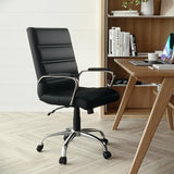 Flash Furniture Whitney Mid-Back Swivel LeatherSoft Desk Chair with Padded Seat and Armrests, Adjustable Height Padded Office Chair, Black Flash Furniture