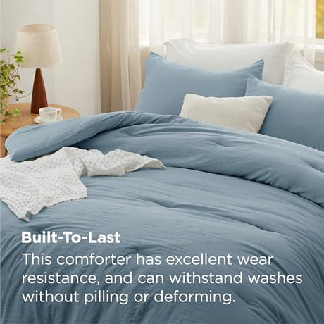 Bedsure Queen Comforter Set, Dusty Blue Soft Prewashed Bedding for All Seasons, 3 Pieces GentleSoft™ Bed Set, 1 Lightweight Comforter (90"x90") and 2 Pillowcases (20"x26") Bedsure