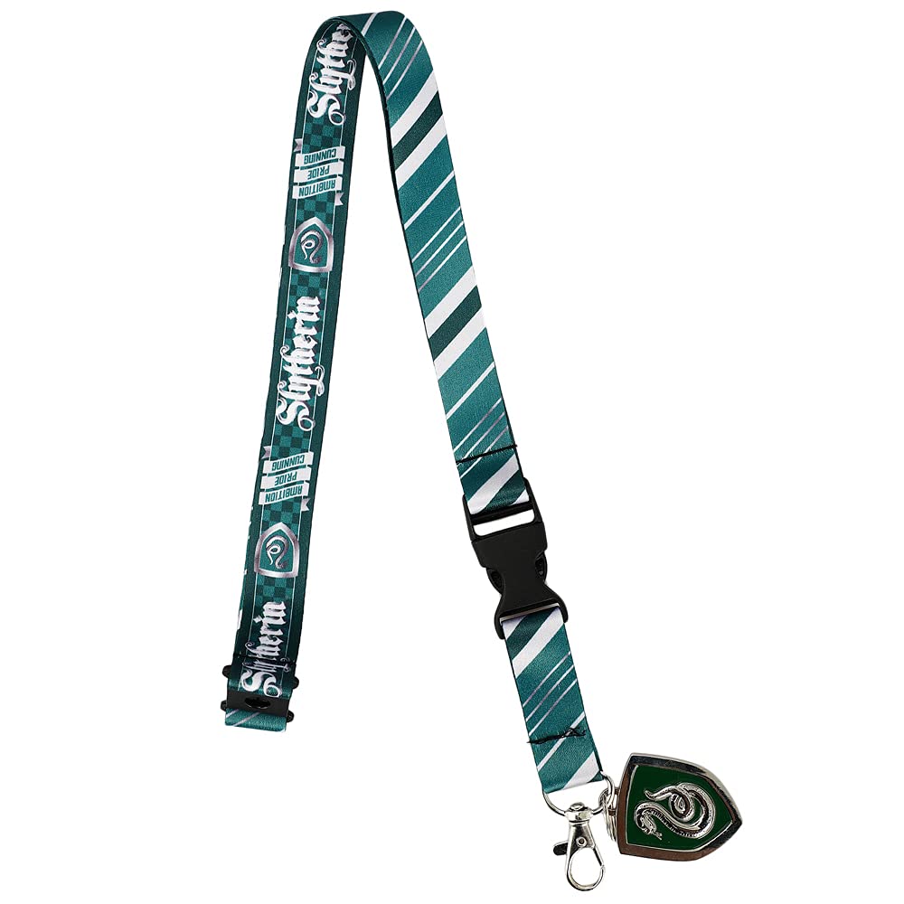 Harry Potter Slytherin Tie Inspired Sublimation Print Metal Charm & Id Holder Lanyard OSFA Bioworld