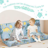 MeMoreCool Foldable Floor Mattress for Kids, Glow Dinosaur Trifold Mat, Kids Folding Mattress Portable Futon, Blue MeMoreCool