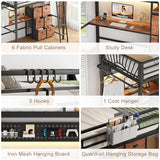 Decofy Twin Metal Loft Bed with Desk, 6 Storage Cabinet, LED Light Bunk Bed Frame Twin Size with Charging Station, No Box Spring Needed, Extra Wide Stair Treads&Safety Ladder, Hanging Rod&Guardrail Decofy