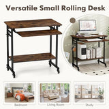 Tangkula Rolling Computer Desk Cart with Keyboard Tray, Mobile Portable Laptop PC Desk with CPU Stand & 3 Hooks for Sofa & Bed, Industrial Small Desk on Wheels for Small Spaces, Home Office Desk Tangkula