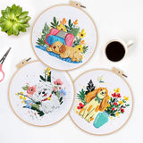 WEENEO 3 Pcs Cute Dog Embroidery Kit for Beginner, Funny Embroidery Kits for Adults, Animal with Floral Embroidery Kit with Pattern,Hoop,Colorful Threads and Needles,Cross Stitch Kits,DIY Crafts Kits