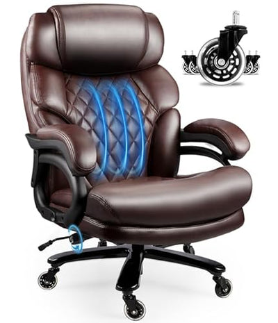 800LBS Big and Tall Office Chair for Heavy People, Heavy Duty Executive Chair with High Back, Extra Wide Seat and Adjustable Lumbar, Large Computer Desk Chair Comfortable for Home Office (Brown)