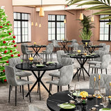 LTTROMAT Round Dining Table Set for 4, 39 Inch Circular Kitchen Table and Chair Set for 4 Person, 5-Pieces Dining Table Set with 4 Grey Velvet Chairs & Metal Frame for Small Space Home Kitchen LTTROMAT