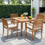 Greesum 5 Piece Patio Dining Set Outdoor Solid Wood Furniture for Yard, Garden, Porch w/Square Tabletop & 4 Chairs, White Greesum