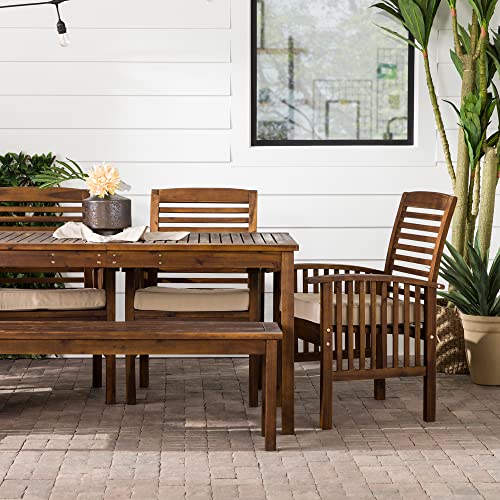 Walker Edison Rendezvous Modern 6 Piece Solid Acacia Wood Outdoor Dining Set, Set of 6, Dark Brown - WoodArtSupply