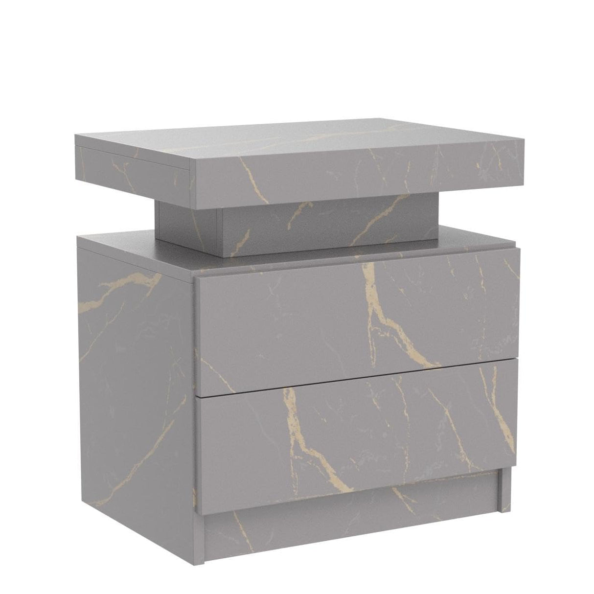 Bingoday LED Nightstand LED Bedside Table with 2 Drawers, Wooden Cabinet Unit with LED Lights for Bedroom, End Table Side Table for Bedroom Living Room Bingoday