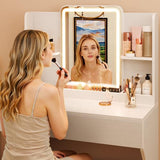 Vinabilia Small Vanity Desk with Mirror and Lights, Makeup Vanity with Storage Drawer, 2 Shelves and 3 Compartments - White Vinabilia