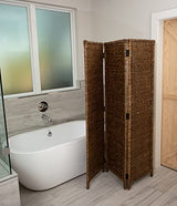 BIRDROCK HOME 3 Panel Seagrass Room Divider - Brown Wash - Folding Sections - Partition Screen - Hand Woven Abaca - Home Decor BIRDROCK HOME