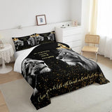 3D Lion Couple Comforter Set Queen Size,Golden Glitter King and Queen Crown Bedding Set for Kids Girls Women Men Bedroom Decor,African Wild Animals Quilt Set Valentine's Day Duvet Insert,Black Castle Fairy