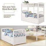 Ball & Cast Twin Size Bunk Bed with Ladder and Safety Rail,Twin-Szie Trundle Wood Bunkbed w/Slat Support & Solid Pine Legs,Space Saving,Bedframe Furniture for Student Dorms,Studio,White Ball & Cast