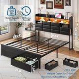 Etditrnp Full Bed Frame with Storage Headboard, Upholstered Black Bed Frame with 4 Drawers, LED Lights, and Charging Station, Heavy-Duty Metal Slats Support, Noise-Free Etditrnp