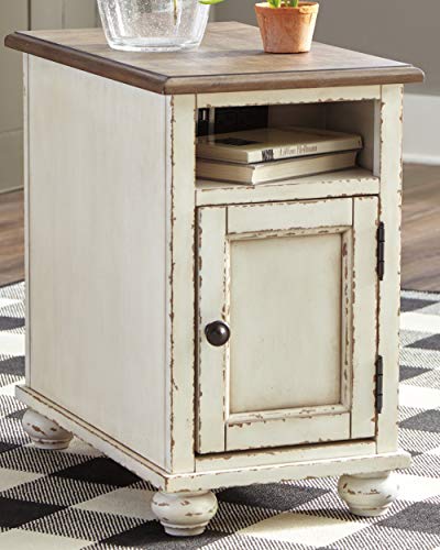 Signature Design by Ashley Realyn French Country Chair Side End Table with Outlets & USB Ports, Cream Antique White - WoodArtSupply