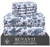 RUVANTI 6 Pcs Cotton Sheets - 100% Natural Cotton Soft, Lightweight & Breathable Crispy Percale Bed Sheets, King Size Sheets Set 16" Deep Pockets, Wild Flower RUVANTI