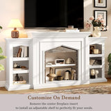 LGHM 80" Fireplace TV Stand for TVs Up to 90 Inch, Electric Fireplace with Mantel, Modern Entertainment Center with Storage, Realistic Stacked Stone Surround and 3D Flame Effect for Living Room LGHM