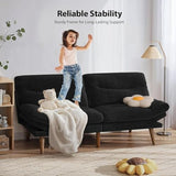 Pipishell Futon Sofa Bed, 66 Inch Corduroy Futon Couch Convertible with Adjustable Backrest and Armrests, Recliner Sleeper Sofa for Small Spaces, Living Room, Office, Guest Room (Black, 66 Inch) Pipishell