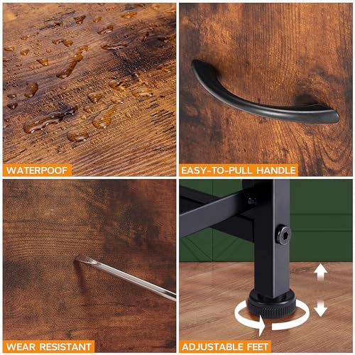 Horshod Dresser for Bedroom, 5 Storage Drawers, Wide Fabric Closet Chests Organizer Tower Furniture with Wooden Top Metal Frame for Clothes, Kids Room, Living Room, Hallway, Entryway Horshod