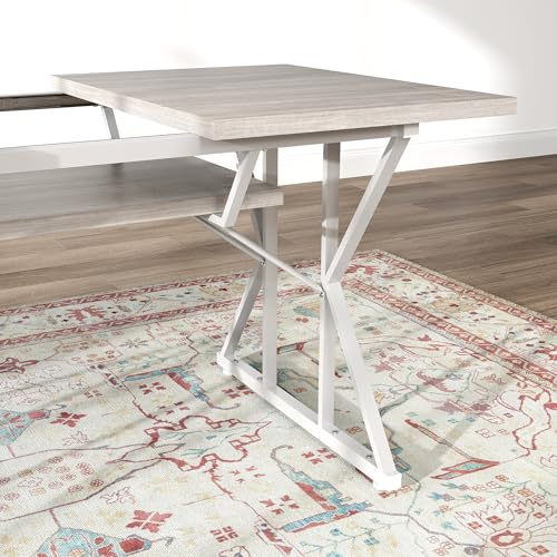 HOMCOM 47"-63" Expandable Dining Table for 4-6 People, Farmhouse Dinner Table with Heavy Duty Metal Trestle Base, Rectangle Kitchen Desk, Distressed Gray HOMCOM