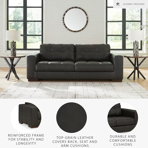 Signature Design by Ashley Luigi Modern Tufted Leather Match Sofa, Black Signature Design by Ashley