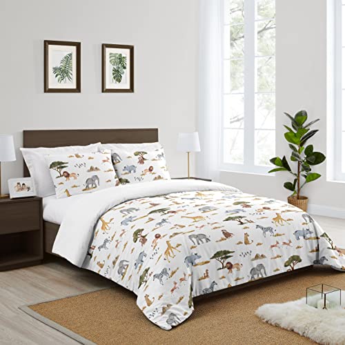 Sweet Jojo Designs Jungle Animals Boy Girl 3pc Full/Queen Bedding Comforter Set Hunter Green Yellow Grey Rust Orange Black White Wildlife Safari Animal Elephant Giraffe Lion Monkey Leopard Cheetah Sweet Jojo Designs