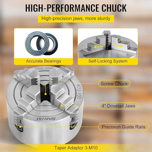 K72-100 4" Reversible Jaw Independent Chuck Lathe Scroll Chuck Lathe machine Tools Wood Turning Cast Iron AIKYKFL