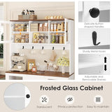 HIFIT 71" Tall Kitchen Pantry Cabinet, Kitchen Hutch Coffee Bar with 4 Drawers & 5 Metal Hooks & 4 Doors & Microwave Stand, Hutch Cabinet for Living Room, Dining Room, White Pantry HIFIT