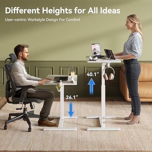Gamork C Shaped 17.8 * 22.5 inch Mobile Standing Desk,Pneumatic Adjustable Height Stand Up Desk,Ergonomic Standing Side Table for Home Office Work Computer Desk Workstation,White Gamork