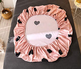 Girls Cute Heart Pattern Fitted Sheet for Kids Queen Size Lovely Pink Black Bedroom Decor Bed Sheet Set Girly Cartoon Love Geometric Bedding Set Children Modern Design Bed Cover with 2 Pillow Case Feelyou