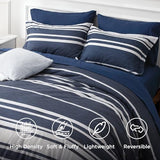 Bedsure Queen Comforter Set 7 Pieces, Blue Striped Bedding Set for All Seasons, Reversible, Cationic Dyeing Bed in a Bag with Comforter, Sheets, Pillowcases & Shams Bedsure