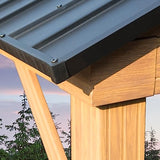 Domi 12' x 14' Hardtop Gazebo with Galvanized Steel Gable Roof, Pergola with Wood-looking Aluminum Frame, Permanent Pavilion Outdoor Gazebo with Ceiling Hook for Deck Patio Lawn Yard Backyard Grill domi outdoor living