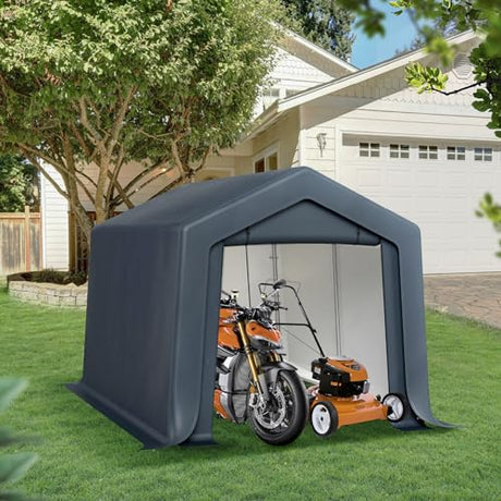 Sophia & William Outdoor Storage Shed Carport 8x12 ft Heavy Duty, Portable Garden Yard Car Port Shelter Storage Tent Garage with Roll Up Doors and Ventilation, Grey Sophia & William