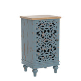 Sophia & William Accent Cabinet Small with Single Door, 31.5" Tall Side End Table, Distressed Nightstand with Wooden Frame and Hollow Carved Door, Blue, 1-Door Sophia & William