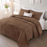 Whale Flotilla Ultra Soft King Quilt Bedding Set, Lightweight Microfiber Brown Quilts Bedspreads Oversized, 3 Piece Ultrasonic Geometric Coverlet Bed Cover for All Seasons Whale Flotilla