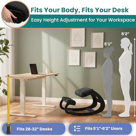 NYPOT Ergonomic Kneeling Chair with Adjustable Seats - Knee Chair for Posture Correction & Kneel Rocking Stool for Desk - Back Pain Relief for Home and Office, Supports 250 pounds - 5 Years Warranty NYPOT