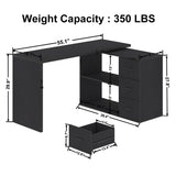 HSH Black L Shaped Desk with Drawers Shelves, 360 Rotating Home Office Desk L Shape with Storage Cabinet, Corner Wood Computer Table for PC Executive Work Study Writing in Bedroom Living Room, 55 in HSH