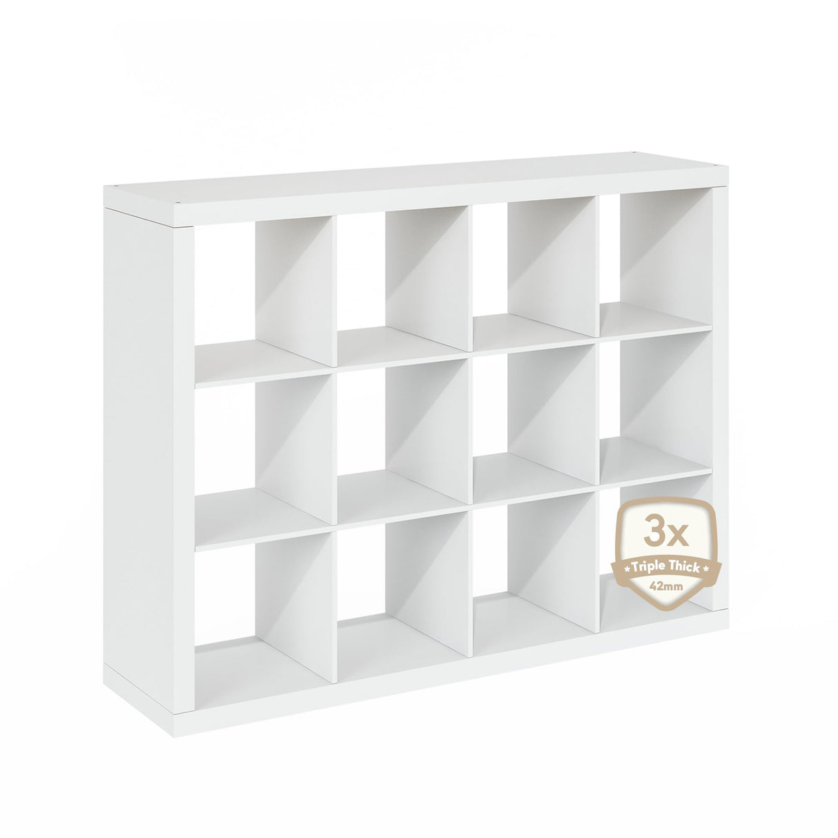 Furinno Cubicle Book Shelf, 12-Cube Bookshelf, Triple Thick Frame Cube Storage Organizer Bookcase, 15.3 x 57.4 x 43.3, for Living Room, Bedroom, Home Office, White Furinno