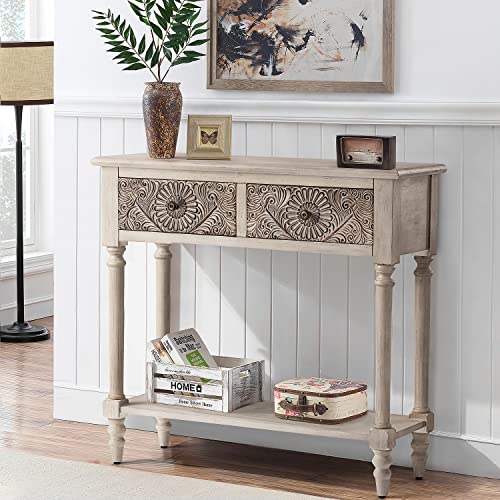 COSIEST Console Table with 2 Drawers, MDF Narrow Entryway Table with Storage Shelf, Wood Accent Sofa Table for Living Room, Entrance, Hallway, Couch, Light Grey COSIEST