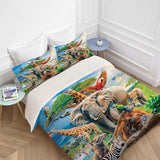 Funny Animals Bedding Set 3 Pieces Soft Lightweight Microfiber Zoo Print Bedspread Coverlet Set Jungle Elephant Giraffe Duvet Cover Twin Full Queen King Comforter Bed Set for Girls Boy Women Men exroozy