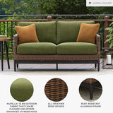 Signature Design by Ashley Horizon Hall Vintage Outdoor Weather Resistant Resin Wicker Loveseat with Cushion and 2 Accent Pillows, Green & Dark Brown Signature Design by Ashley