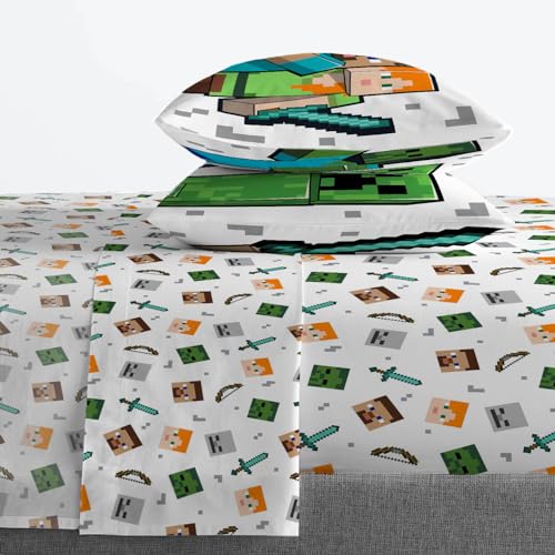 Jay Franco Minecraft Full Comforter Set - 7 Piece Bedding Includes Sheet Set & Pillow Covers - Super Soft Kids Bedding Creeper & Zombie Jay Franco