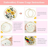 Zhenqing 3-Pack Floral Embroidery Kit for Beginners with Printed Patterns - Complete Embroidery Set with Hoop, Threads, Cotton Fabric & Tools for Home Decor (C0153)