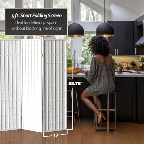 Red Lantern 5 ft. Tall Window Pane Shoji Screen - White - 3 Panels Red Lantern