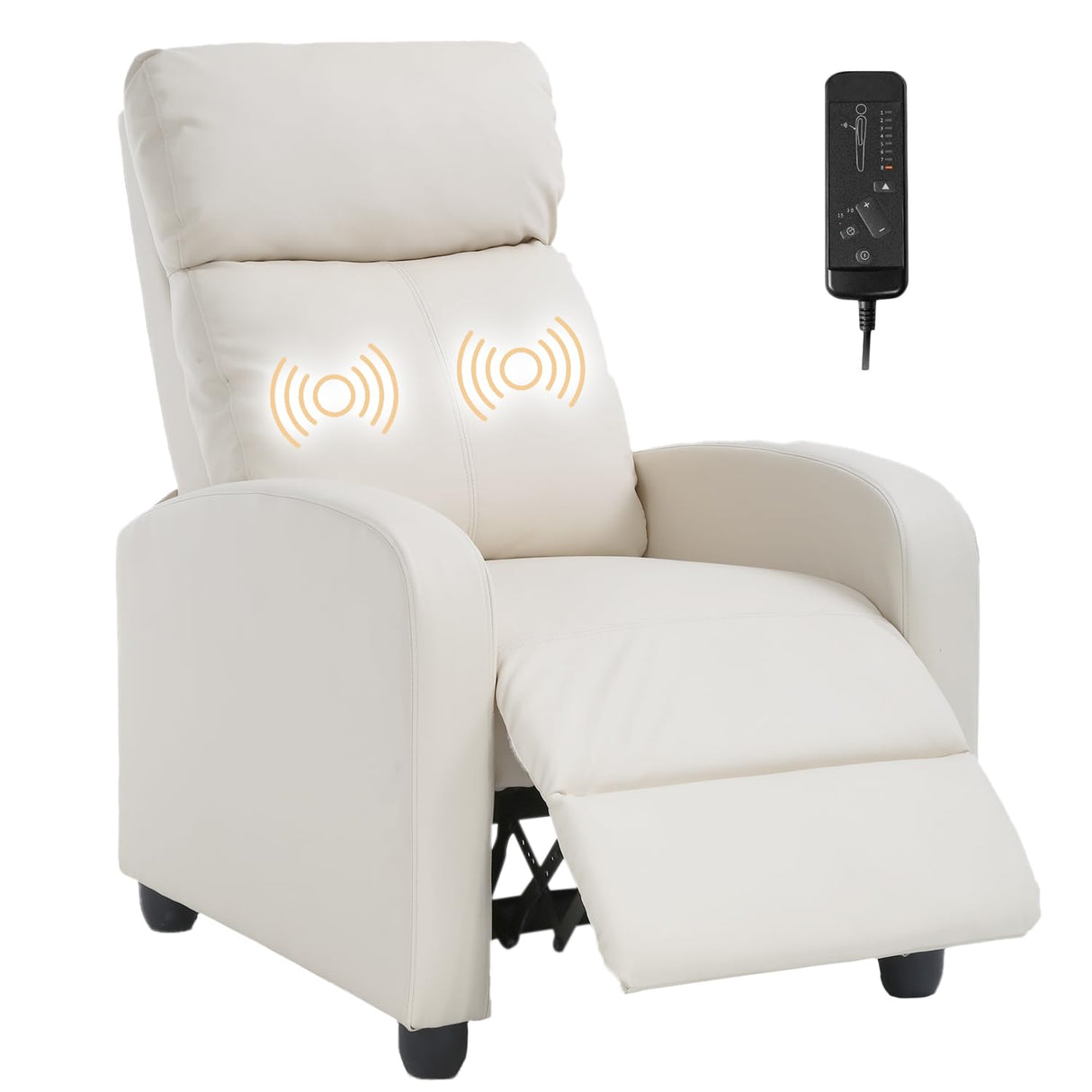 Dopinmin Recliner Chair Breathable Padded PU Leather Massage Single Sofa Recliners for Small Recliner Chair with Footrest Home Theater Seating for Bedroom Living Room,Beige Dopinmin